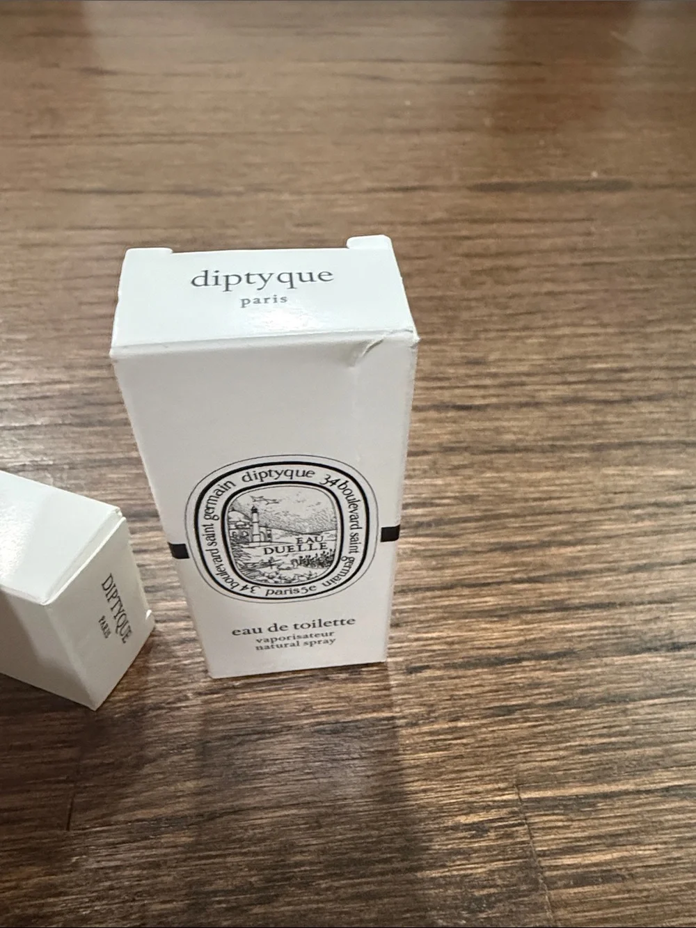 diptyque White Canvas Drawstring Pouch with Black Logo and 3 Sample Vials